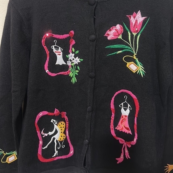 Morgan Cole Vintage Cardigan Black Embroidered- Sequins Size Medium NWT - Picture 12 of 13
